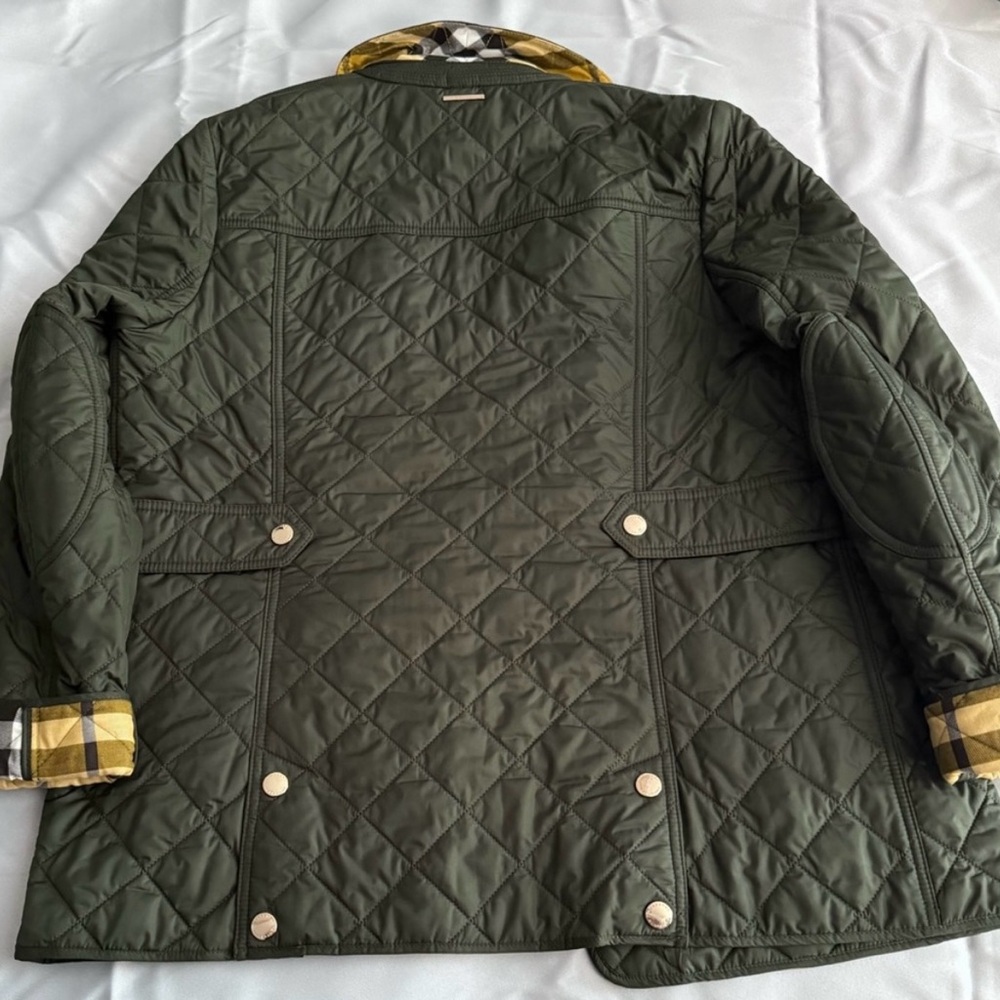 Burberry Olive Quilted Jacket with Yellow Plaid Lining